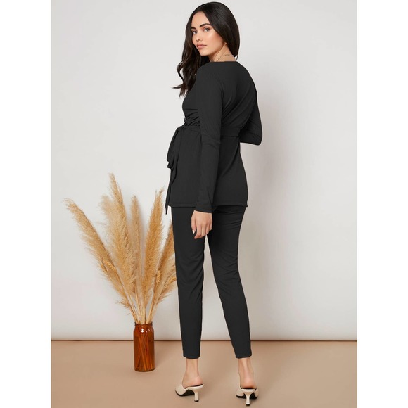 Maternity Wrap Tie Side Top Pants Set - Picture 2 of 4